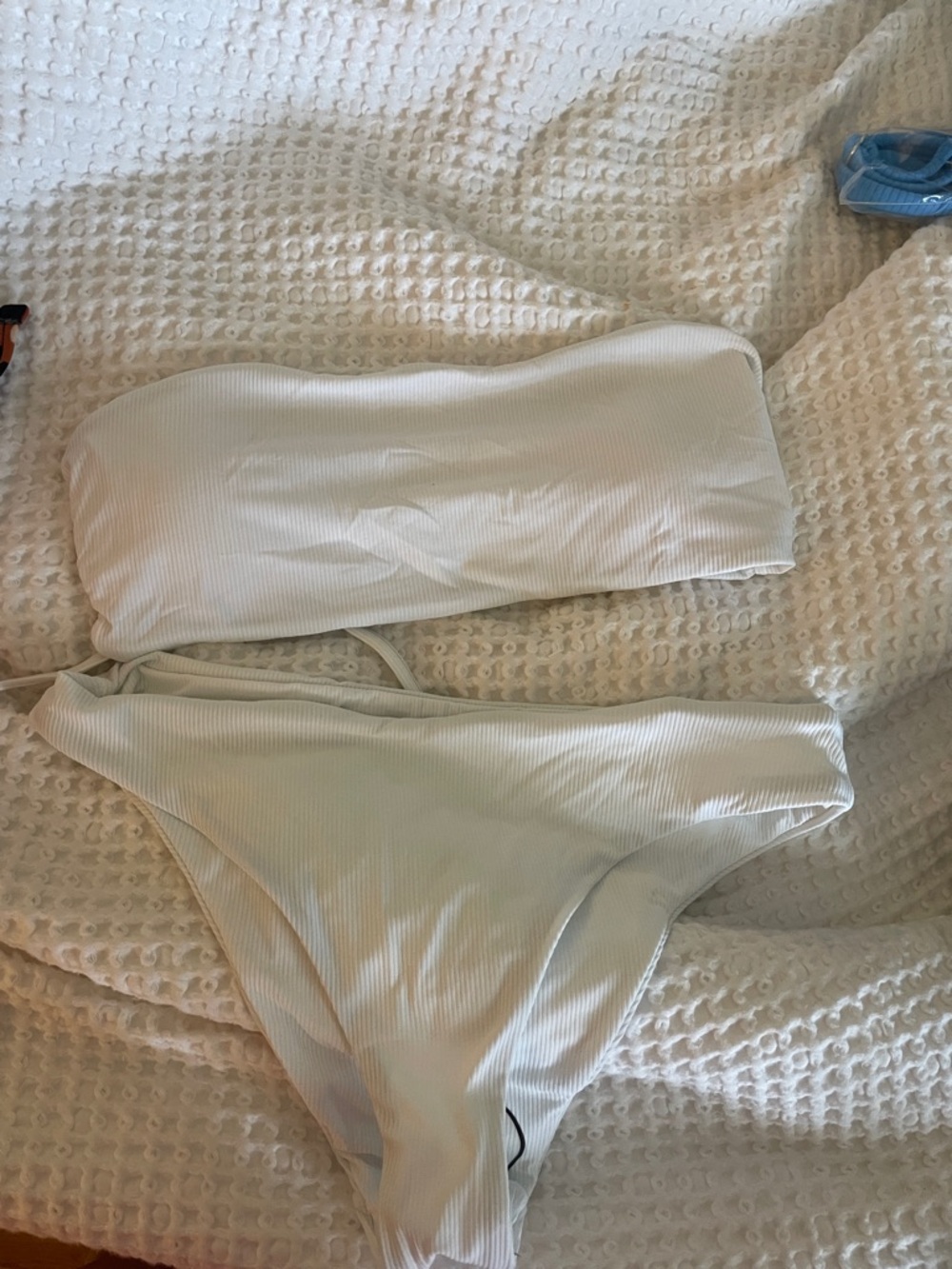 SHEIN White Ribbed Bandeau Bikini Set